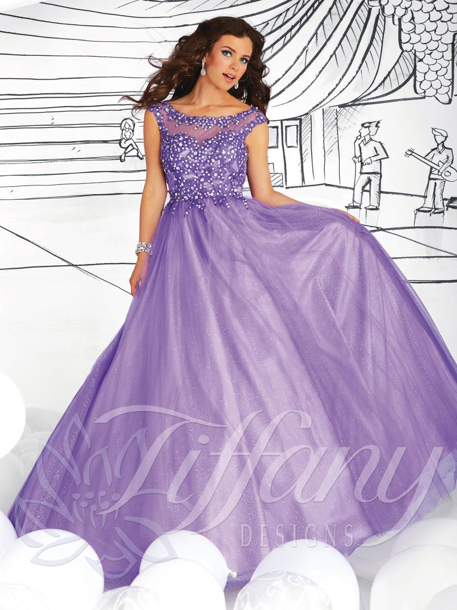 Style 61109 Tiffany Designs Size 8 Lace Purple Ball Gown on Queenly