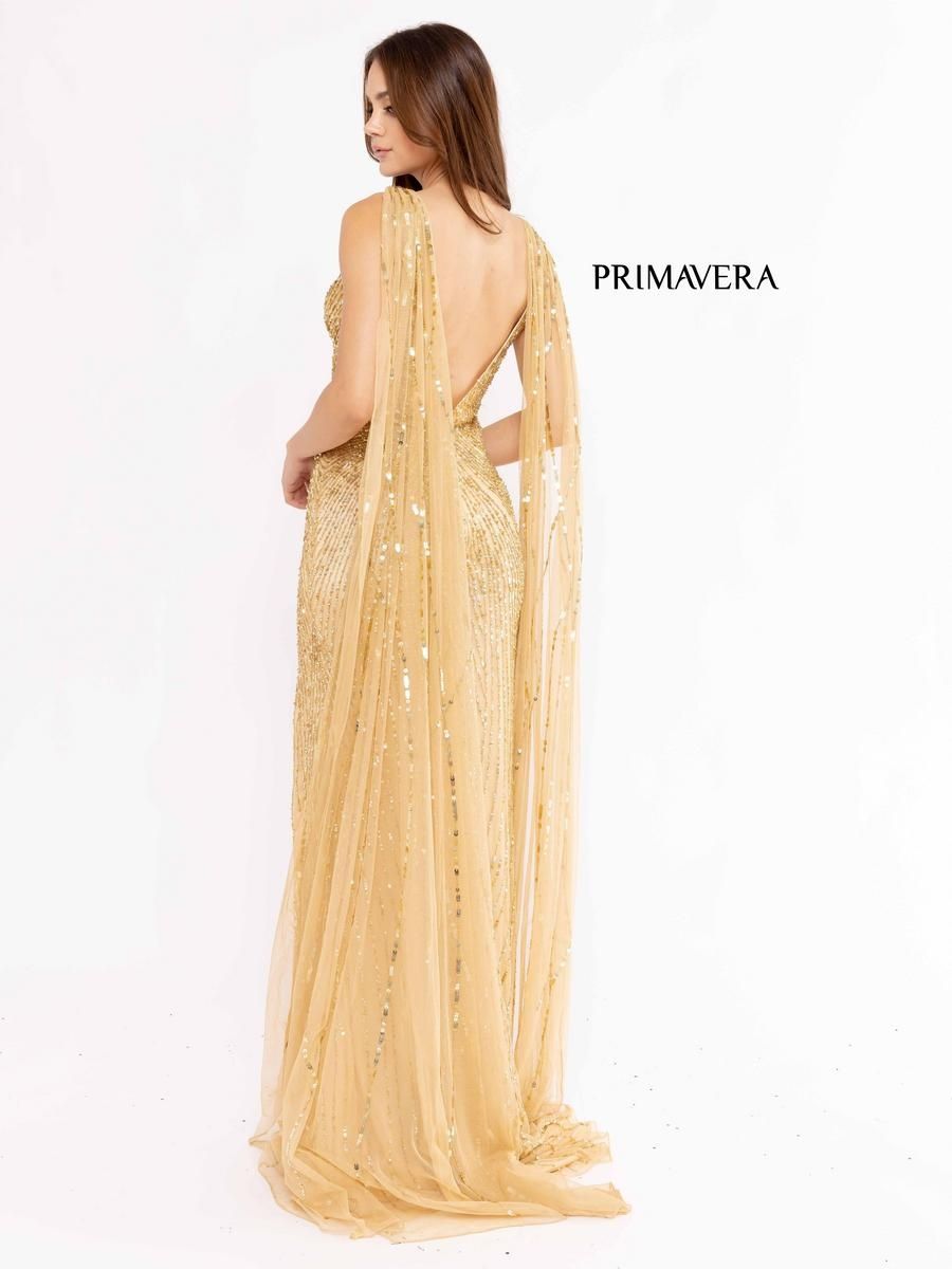 Style 3971 Primavera Plus Size 18 Pageant Gold Side Slit Dress on Queenly