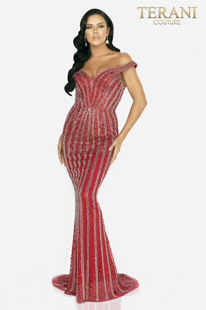 Style 2011GL2209 Terani Couture Size 14 Pageant Red Floor Length Maxi on Queenly