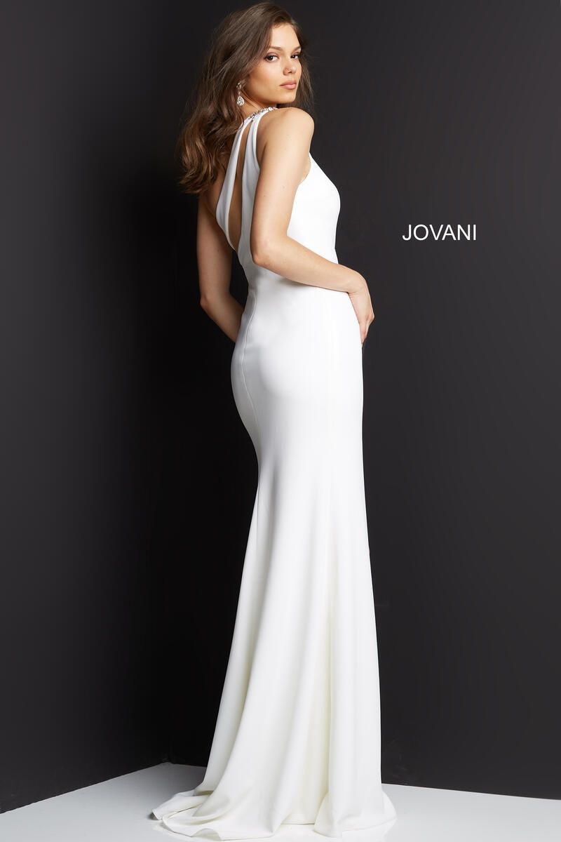 Style 07173 Jovani Size 8 Prom White Side Slit Dress on Queenly