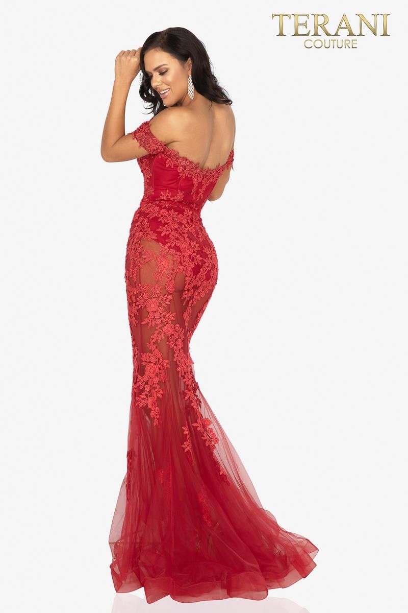 Style 2012P1471 Terani Couture Size 6 Prom Red Mermaid Dress on Queenly
