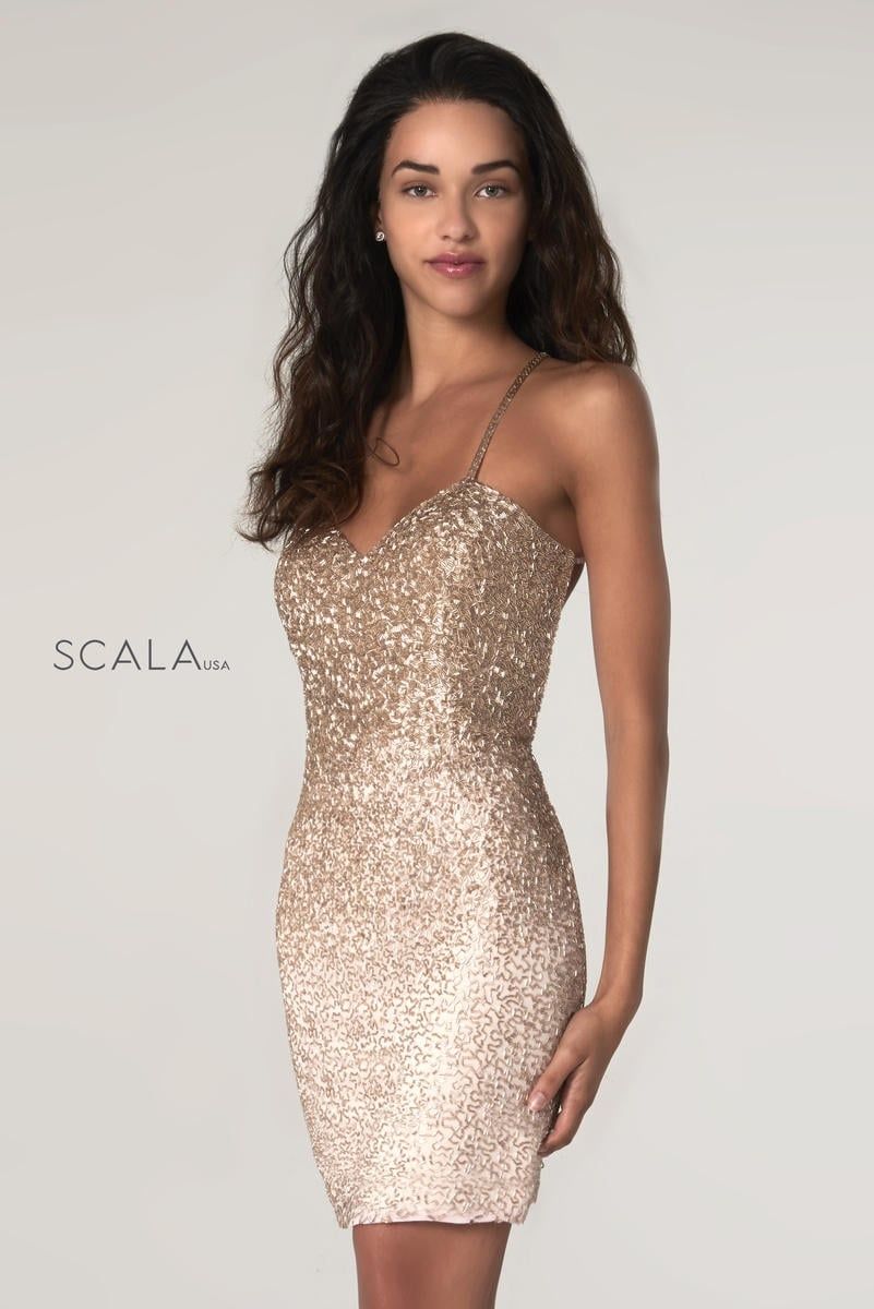 Style 60108 Scala Size 00 Gold Cocktail Dress on Queenly
