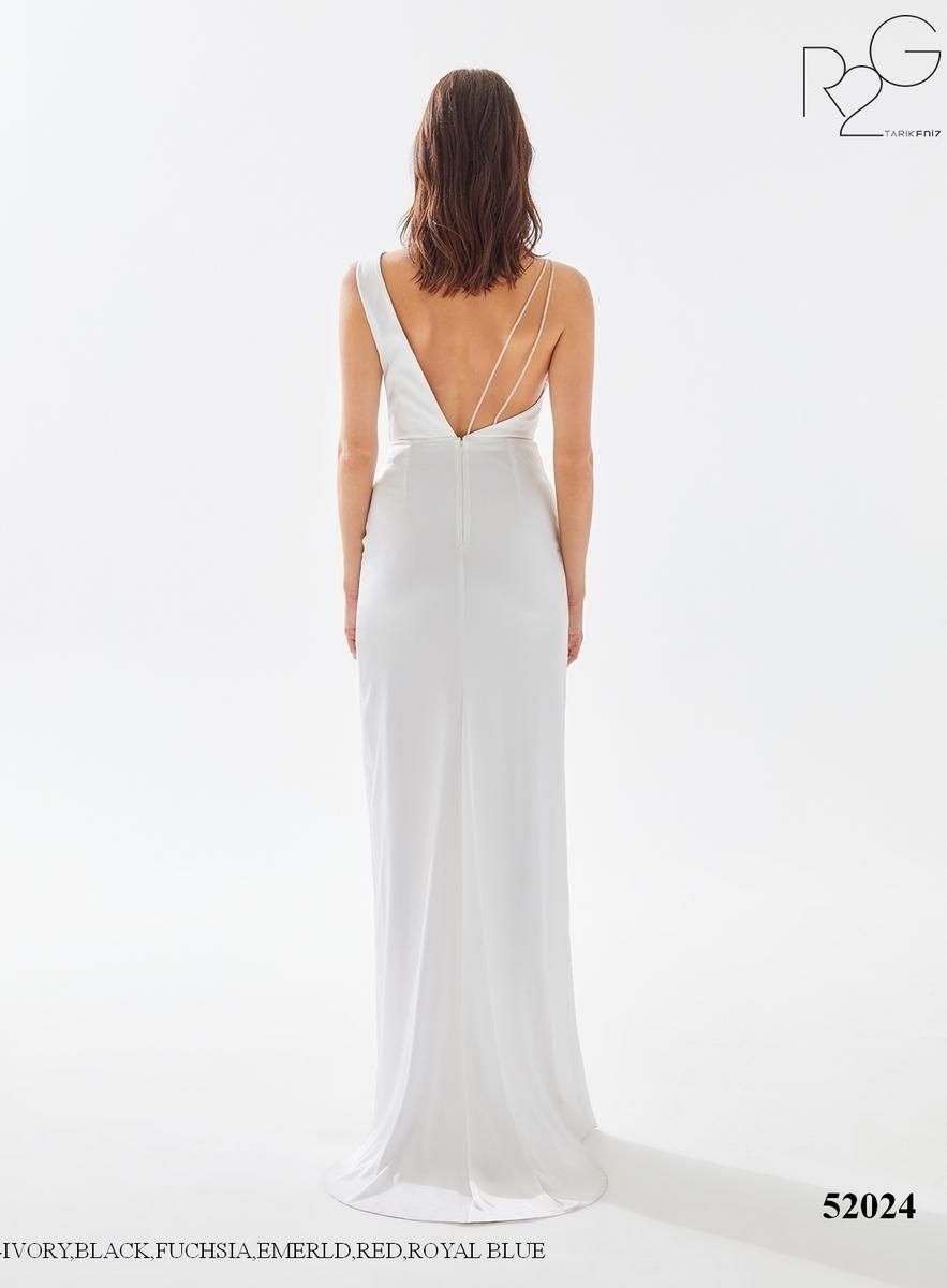 Style 52024 Tarik Ediz Size 14 Prom Satin White Side Slit Dress on Queenly