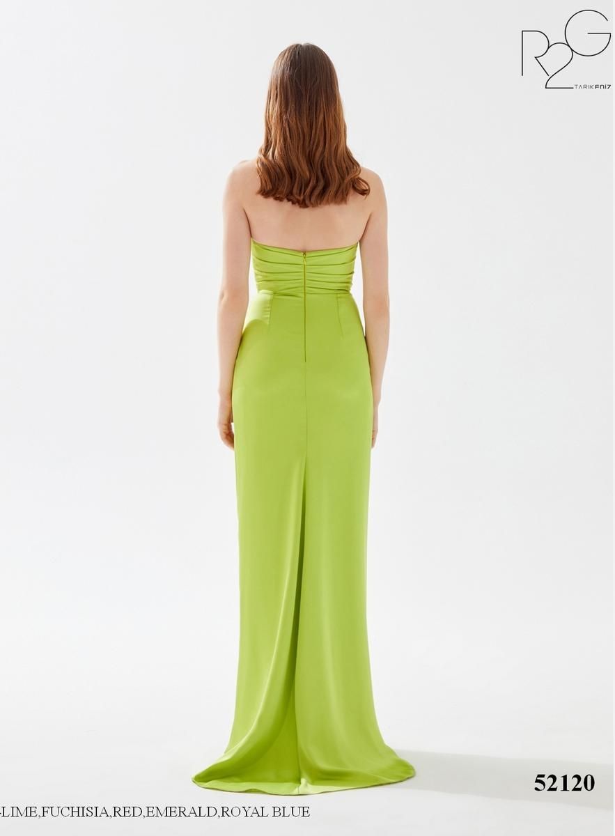 Style 52120 Tarik Ediz Size 0 Prom Satin Green Side Slit Dress on Queenly