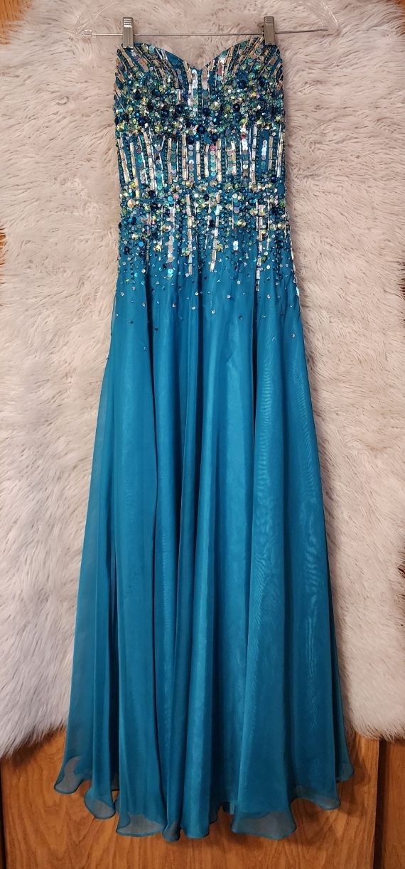 Alyce Size 2 Strapless Blue Ball Gown on Queenly