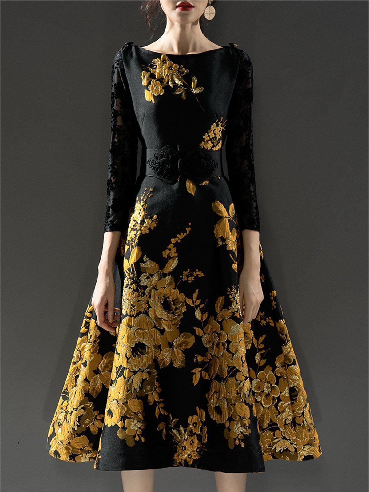 Style ASS0033 Faeriesty Size S Prom Long Sleeve Floral Black Cocktail Dress on Queenly