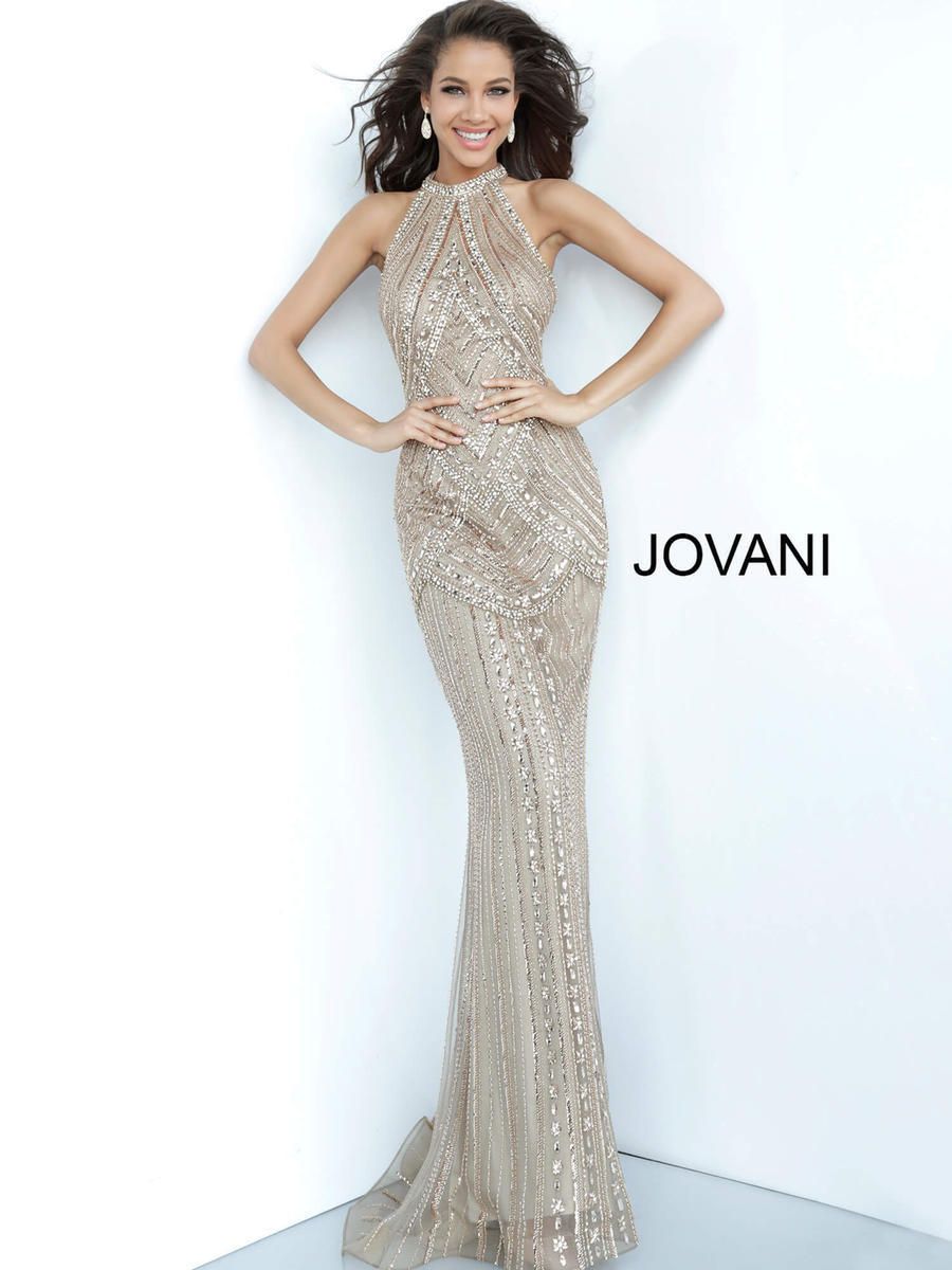 Style 2554 Jovani Size 14 Pageant High Neck Gold Floor Length Maxi on Queenly