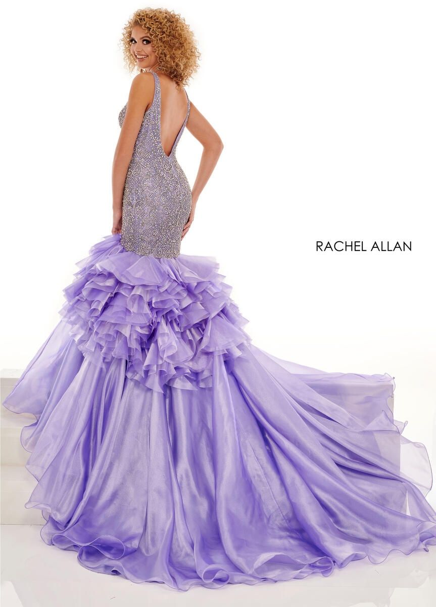 Style 50006 Rachel Allan Size 4 Pageant Plunge Purple Mermaid Dress on Queenly