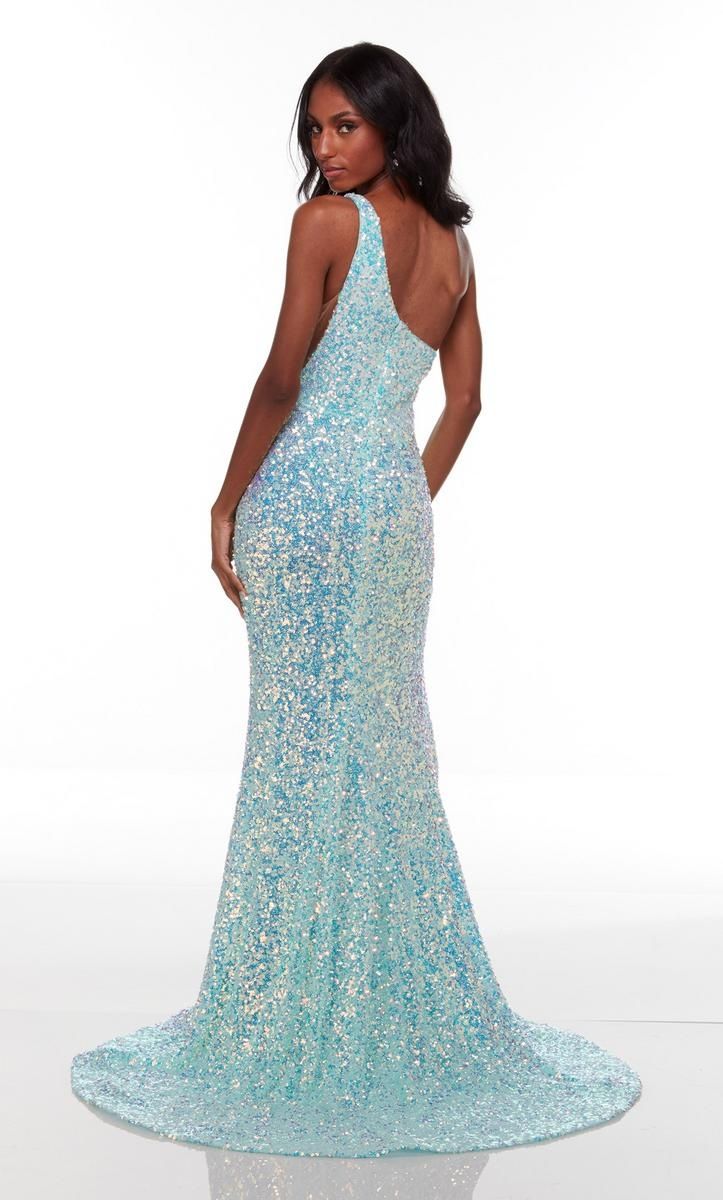 Style 61114 Alyce Paris Plus Size 18 Prom Sequined Light Green Side Slit Dress on Queenly