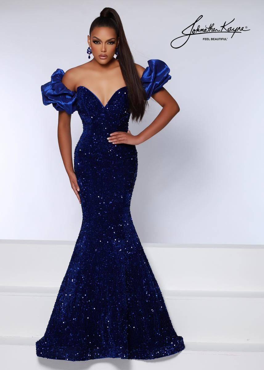 Style 2641 Johnathan Kayne Plus Size 24 Pageant Velvet Royal Blue Mermaid Dress on Queenly