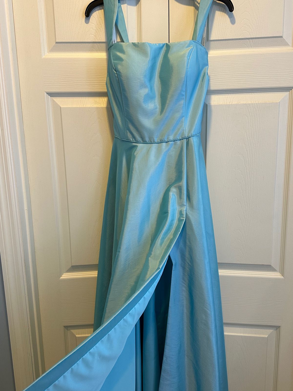 Style 53561 Sherri Hill Size 10 Prom Satin Blue Ball Gown on Queenly