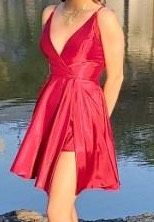 Size S Prom Red Side Slit Dress on Queenly