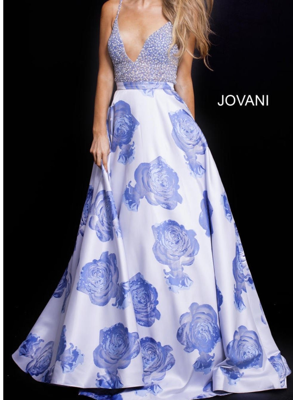 Jovani Size 2 Prom Plunge Satin Light Blue Dress With Train on Queenly