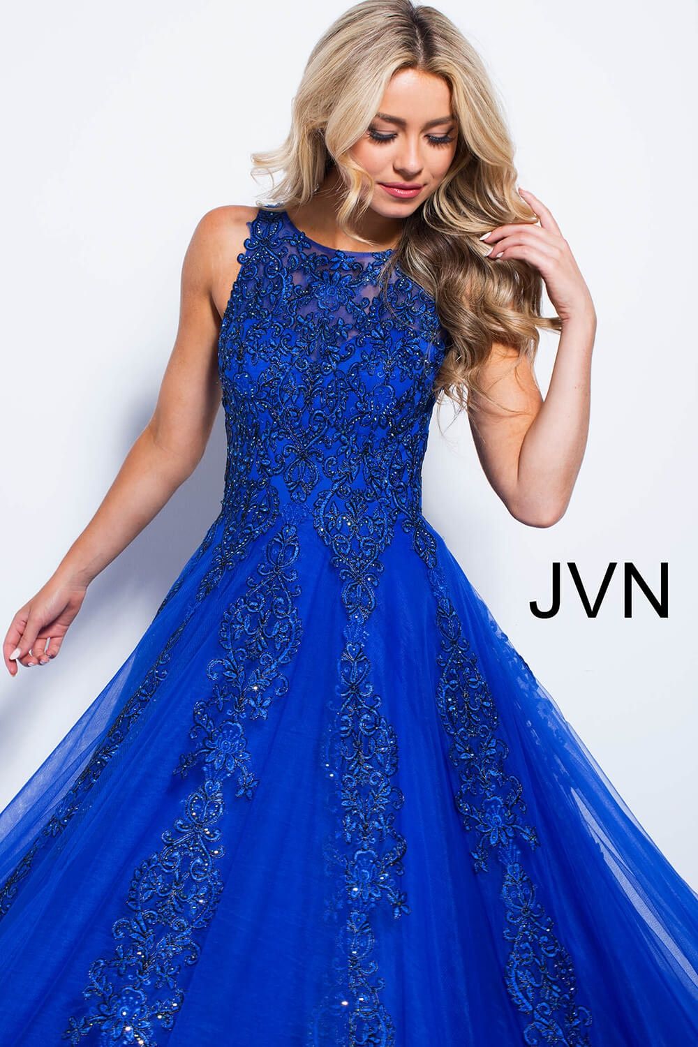 Jovani Size 14 Prom Lace Royal Blue A-line Dress on Queenly
