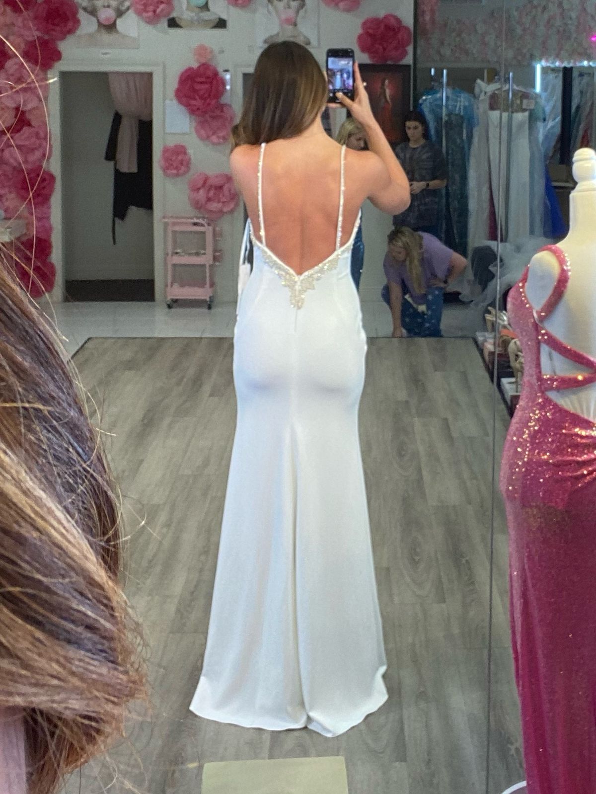Jovani Size 4 Wedding Plunge Satin White Side Slit Dress on Queenly