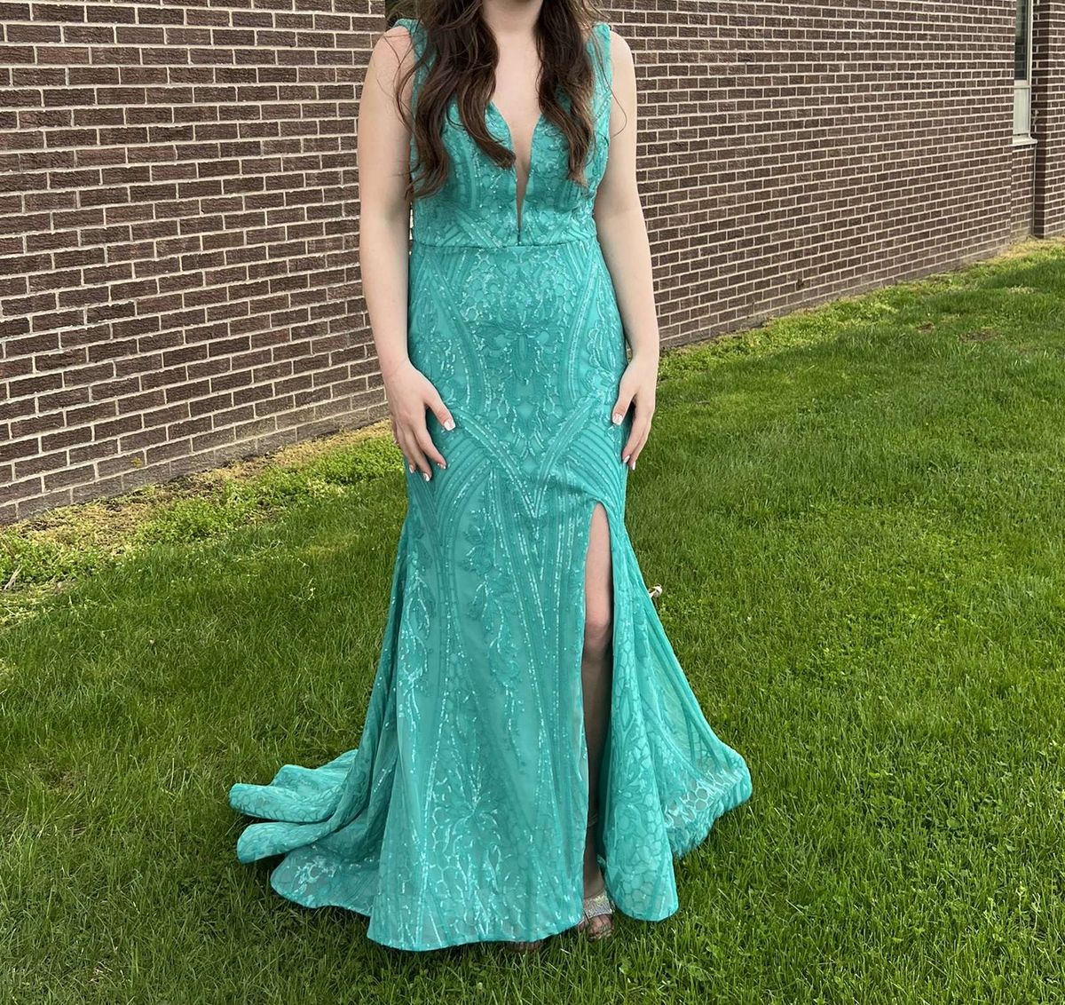 Size 6 Prom Blue A-line Dress on Queenly