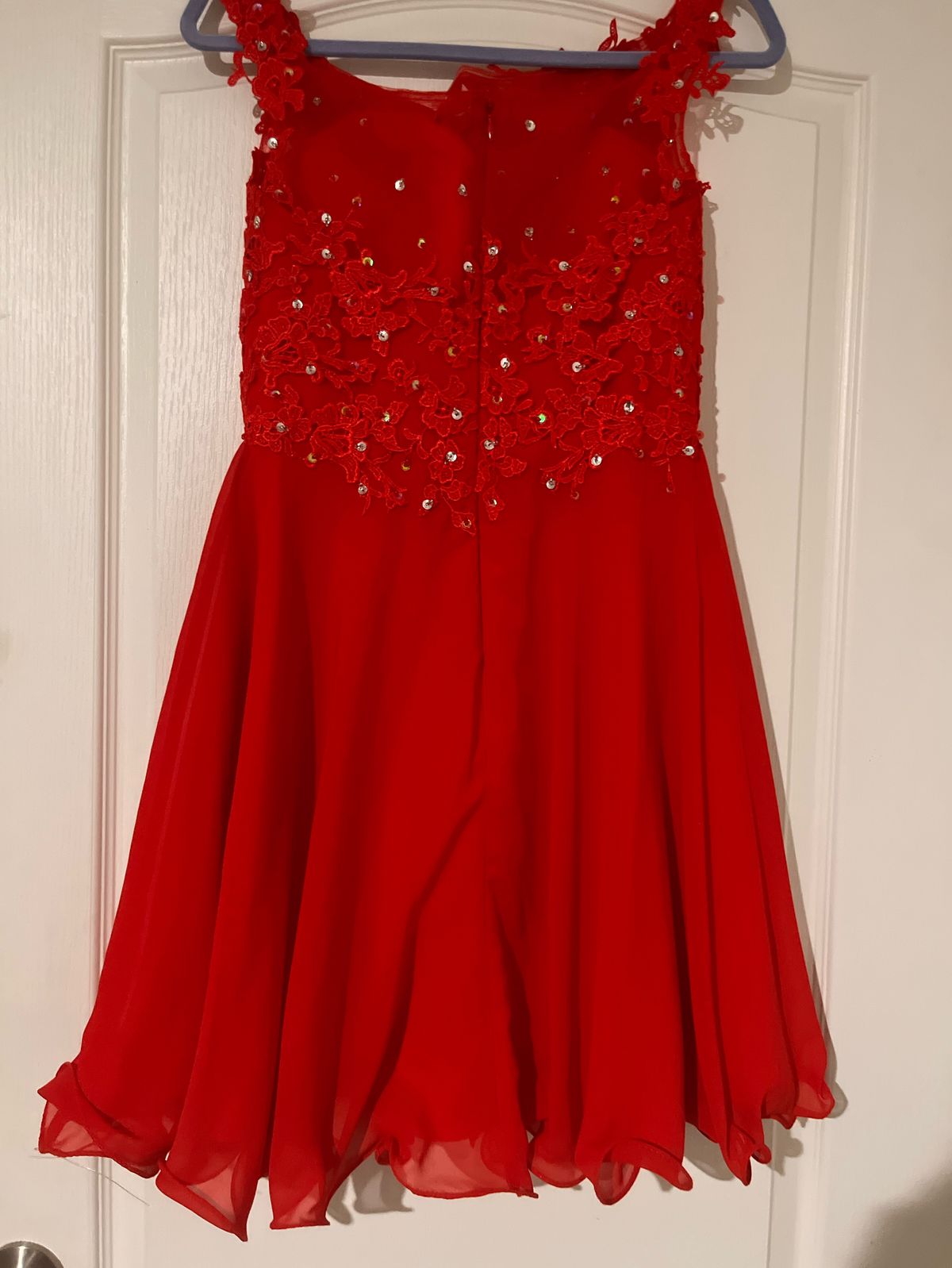 JJ House Size 4 Pageant Off The Shoulder Sequined Red Cocktail Dress on Queenly