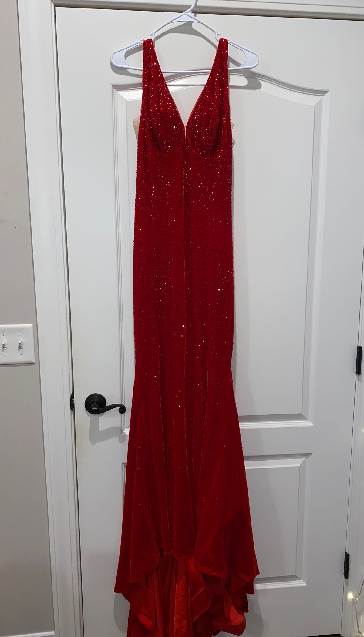 Johnathan Kayne Size 4 Prom Sheer Red Mermaid Dress on Queenly
