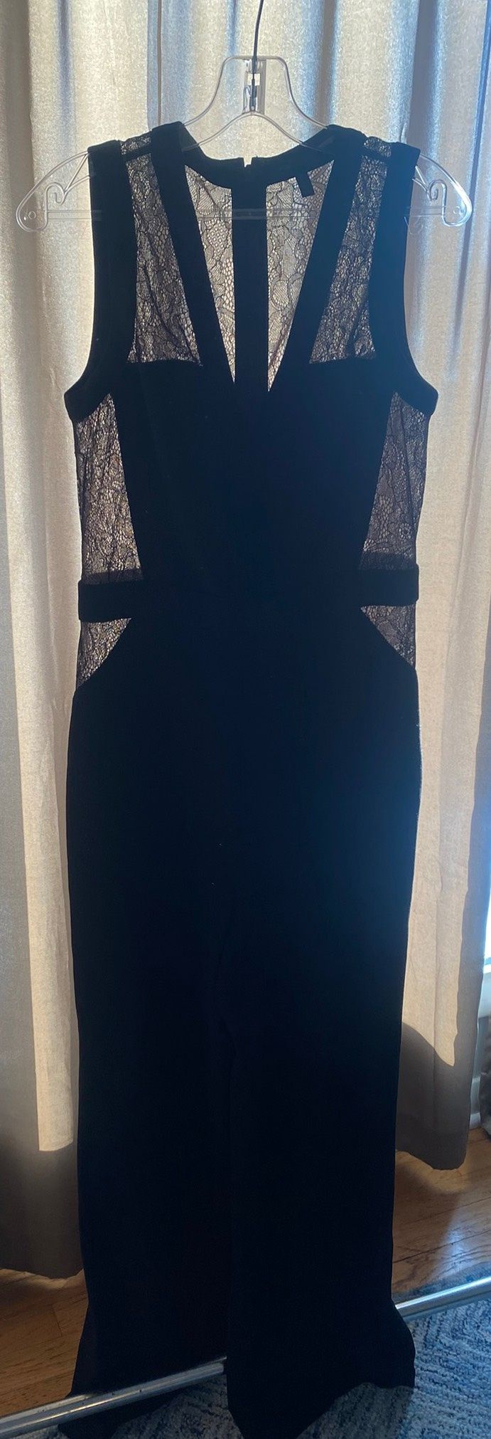 White House Black Market Size 6 Prom Lace Black Formal Jumpsuit on Queenly