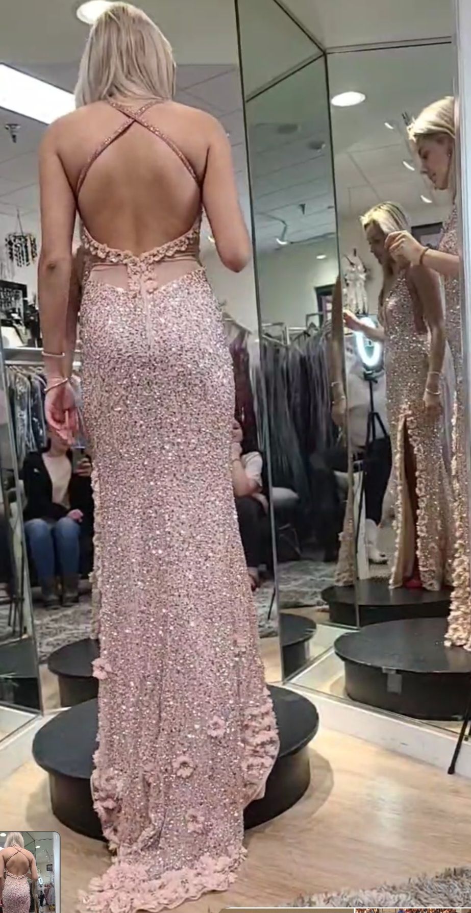 Style 47077 MORILEE  Size 0 Prom Plunge Floral Pink Side Slit Dress on Queenly