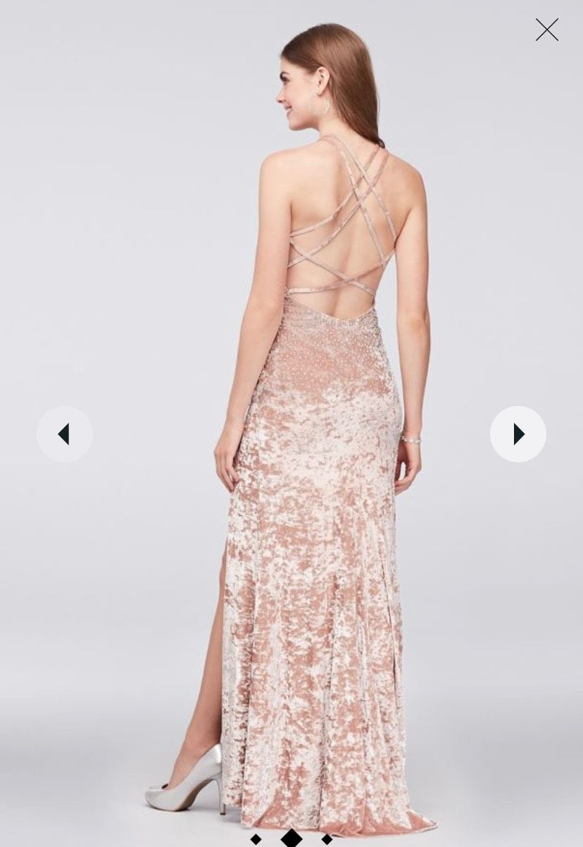David's Bridal Size S Prom Velvet Coral Side Slit Dress on Queenly