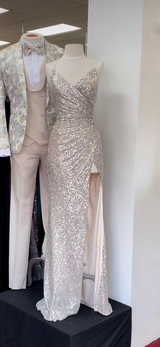 Size XS Prom Silver Side Slit Dress on Queenly