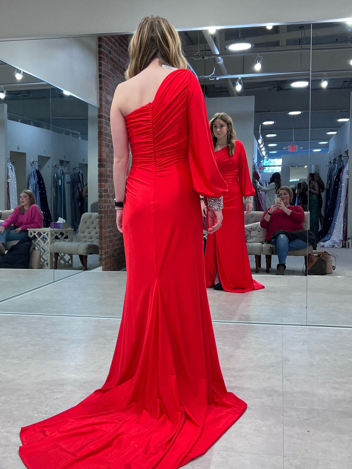 Sherri Hill Size 4 Prom Long Sleeve Satin Red Floor Length Maxi on Queenly