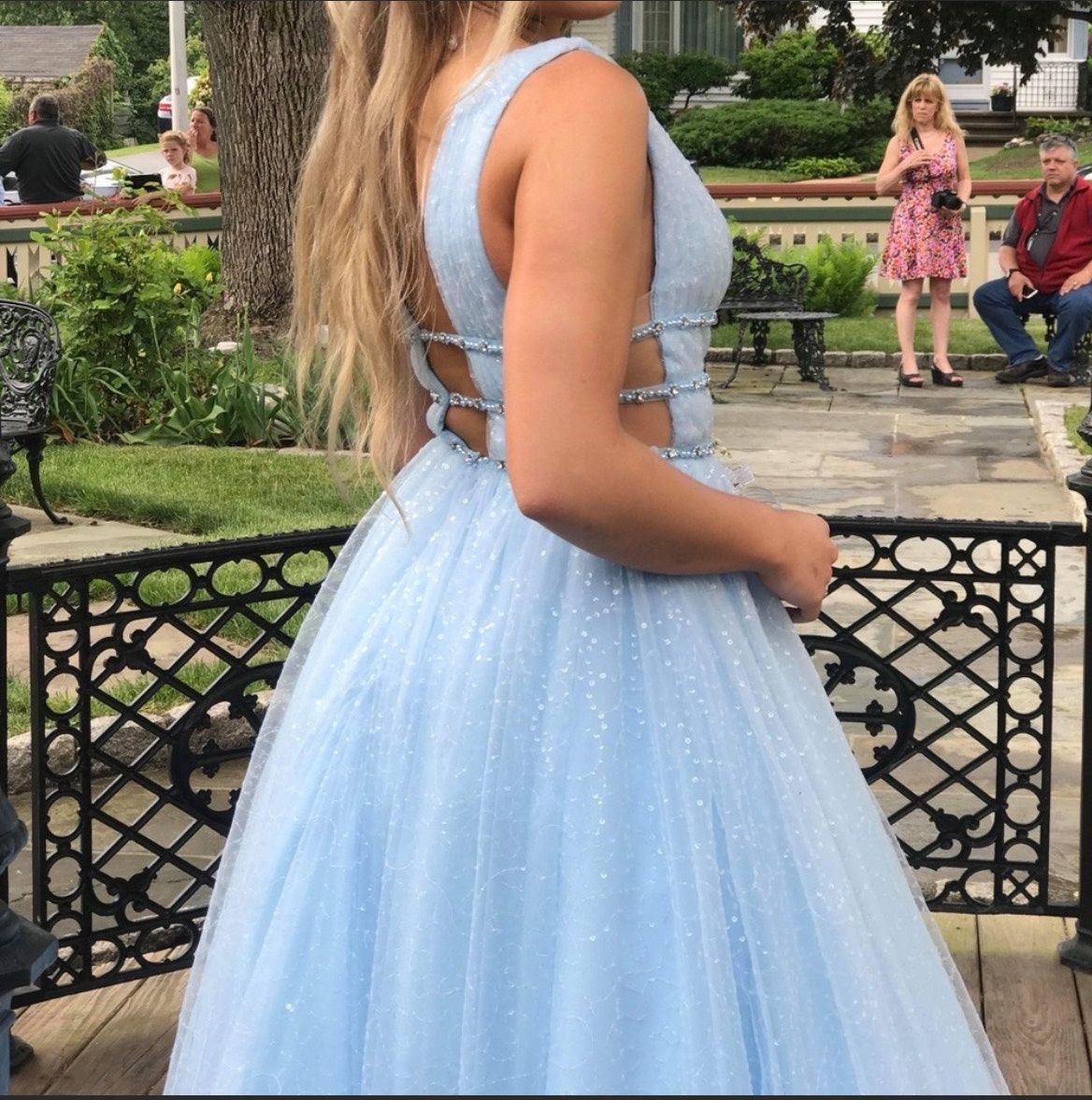 Sherri Hill Size 4 Prom Plunge Sequined Light Blue Ball Gown on Queenly