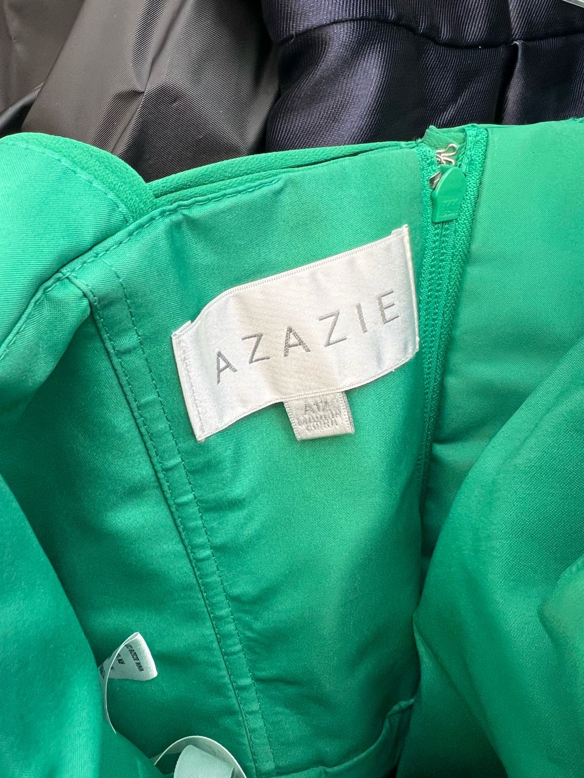 Azazie Size 12 Wedding Guest Green A-line Dress on Queenly