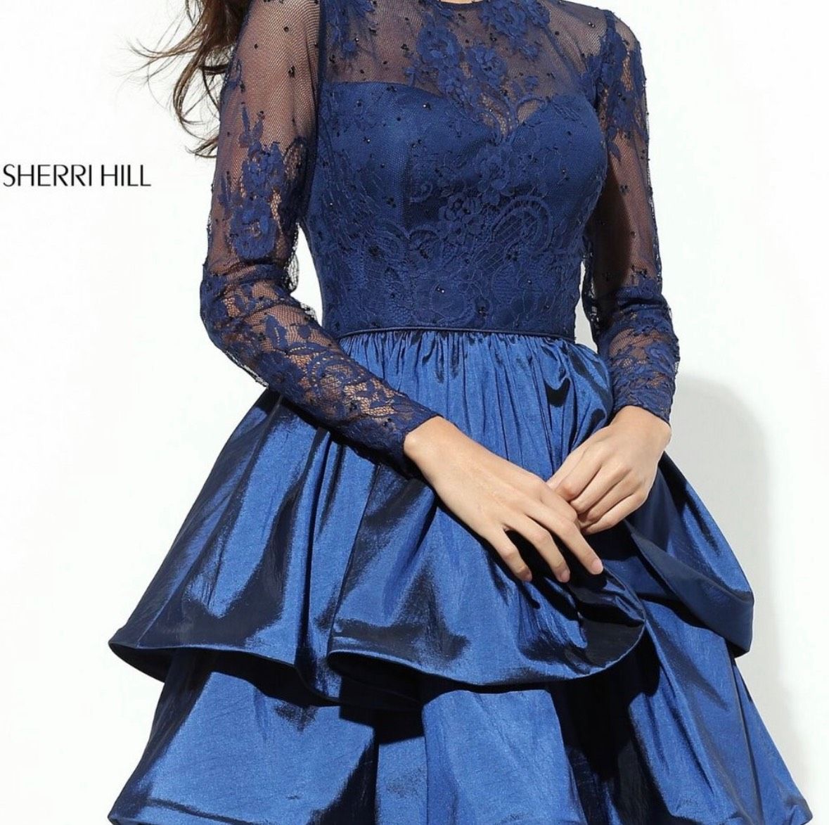 Sherri Hill Size 10 Homecoming Long Sleeve Sheer Royal Blue Cocktail Dress on Queenly