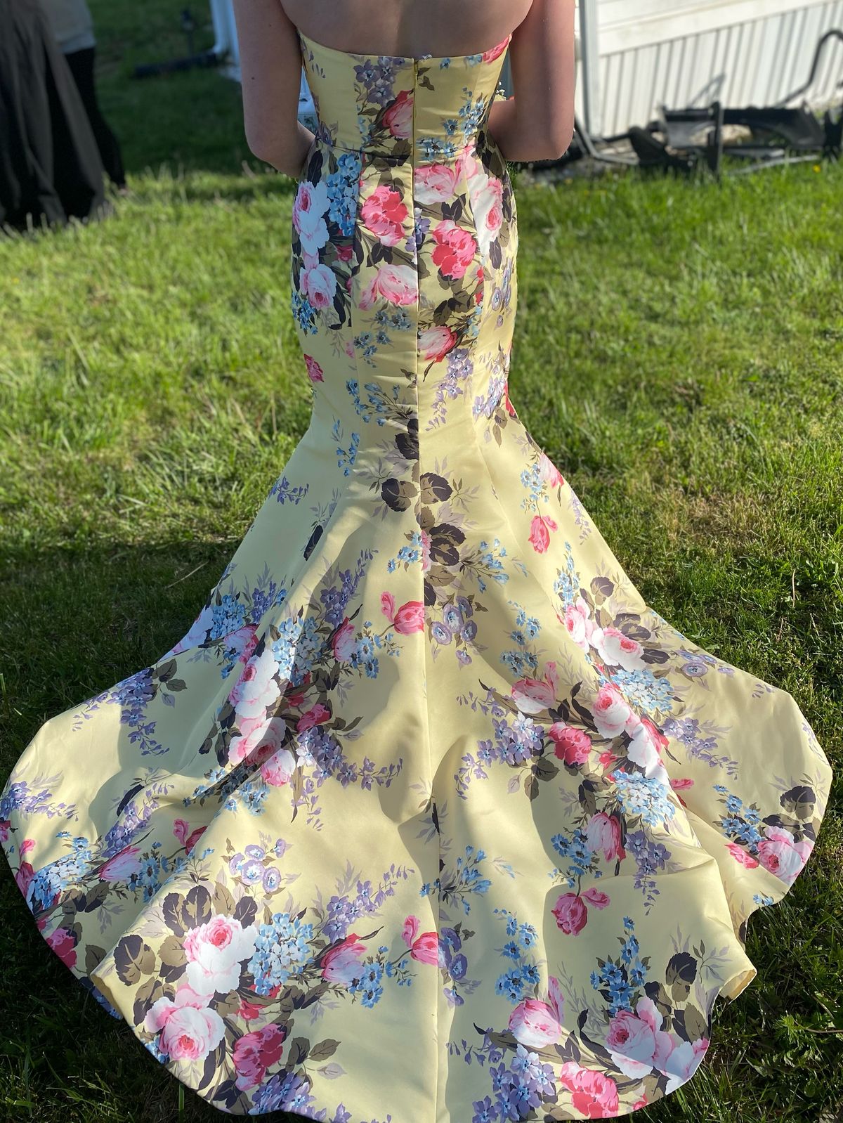 Sherri Hill Size 4 Prom Strapless Floral Yellow Mermaid Dress on Queenly