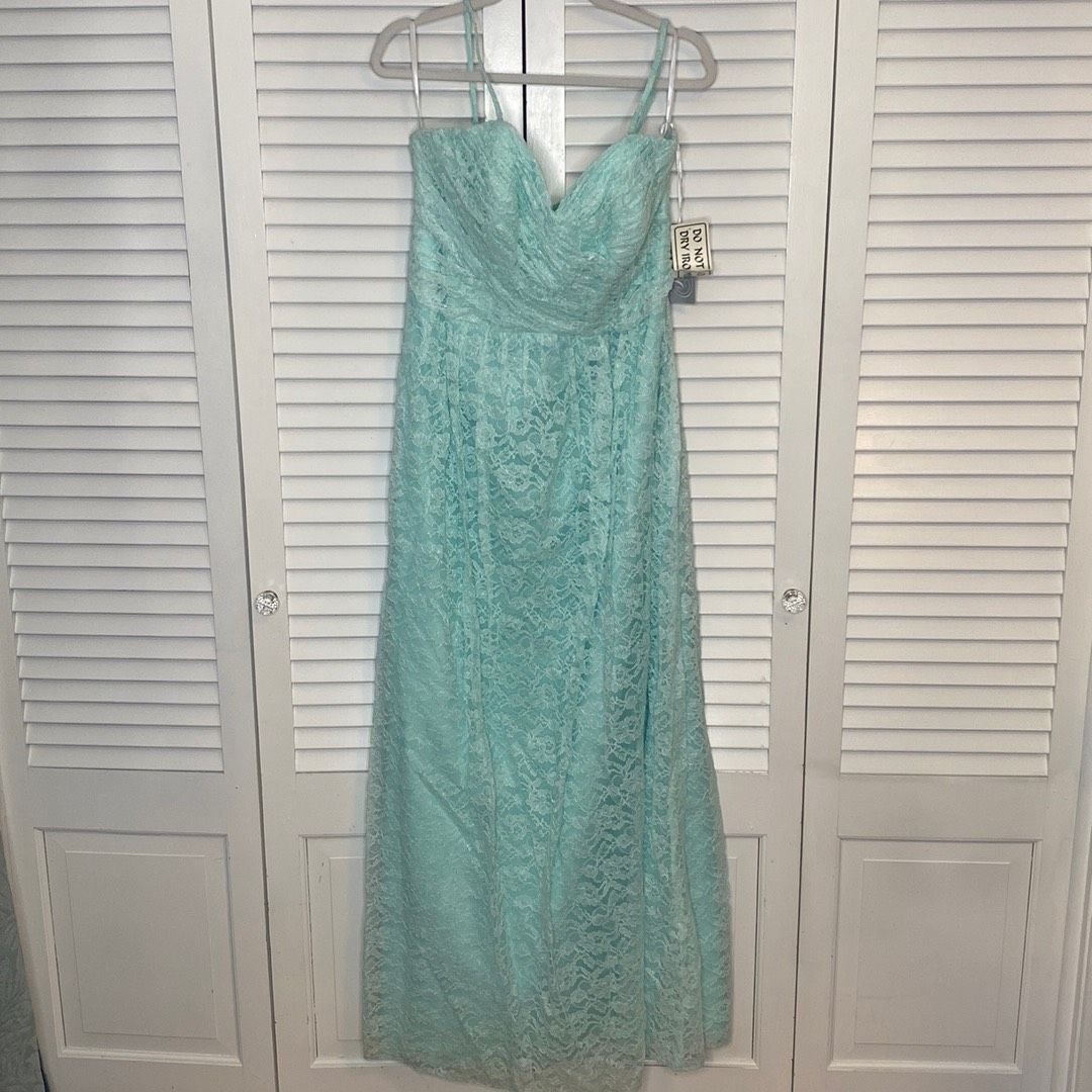 Wtoo Plus Size 16 Prom Strapless Lace Light Green Floor Length Maxi on Queenly