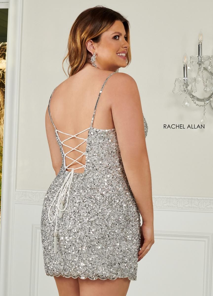 Style 40248 Rachel Allan Size 10 Homecoming Silver Cocktail Dress on Queenly