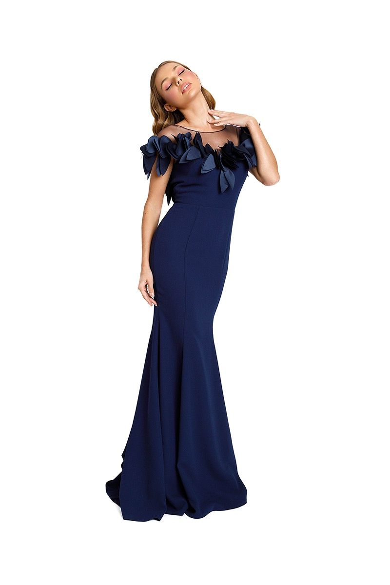 Style 604L Nicole Bakti Size 12 Pageant Navy Blue Mermaid Dress on Queenly