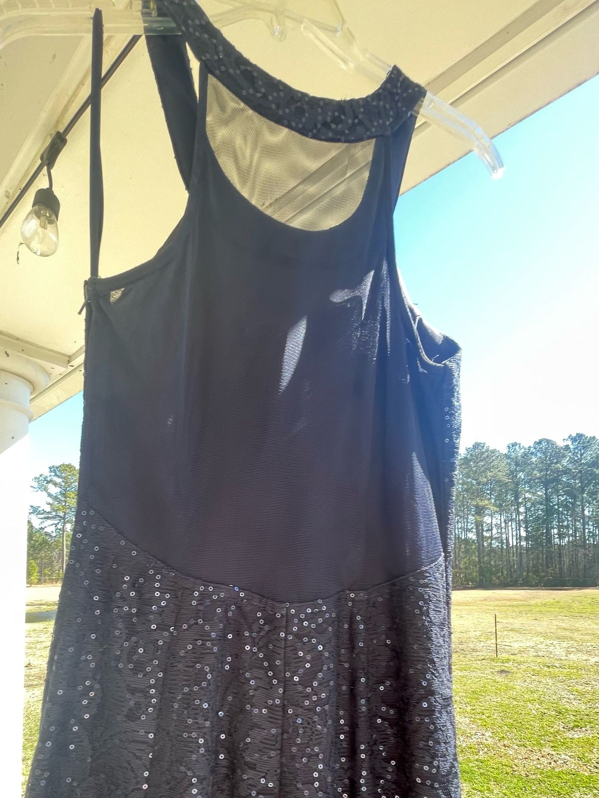 Size 4 Prom Sheer Navy Blue Floor Length Maxi on Queenly