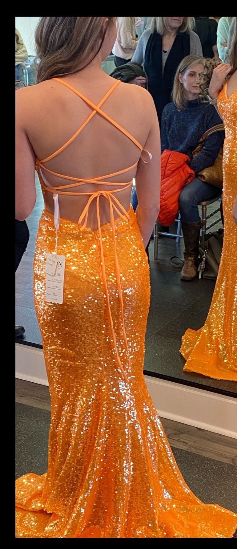 Jovani Size 00 Bridesmaid Plunge Orange Mermaid Dress on Queenly