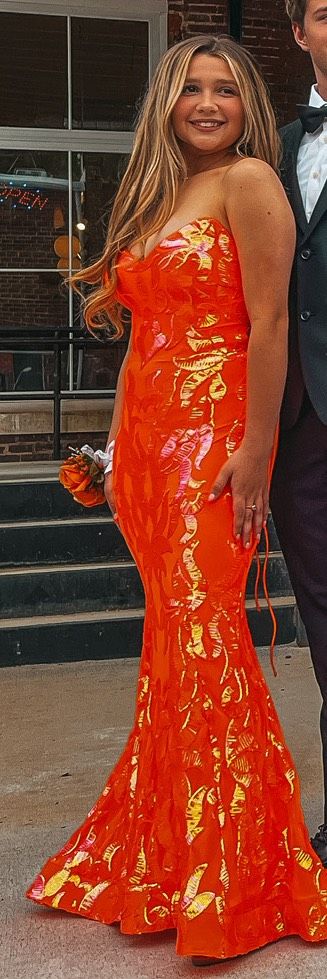Jovani Size 8 Bridesmaid Strapless Orange Floor Length Maxi on Queenly
