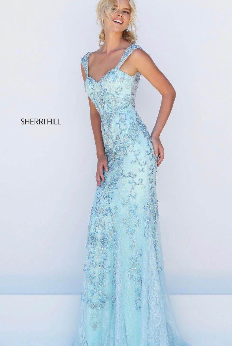 Sherri Hill Size 12 Prom Sequined Light Blue Mermaid Dress on Queenly