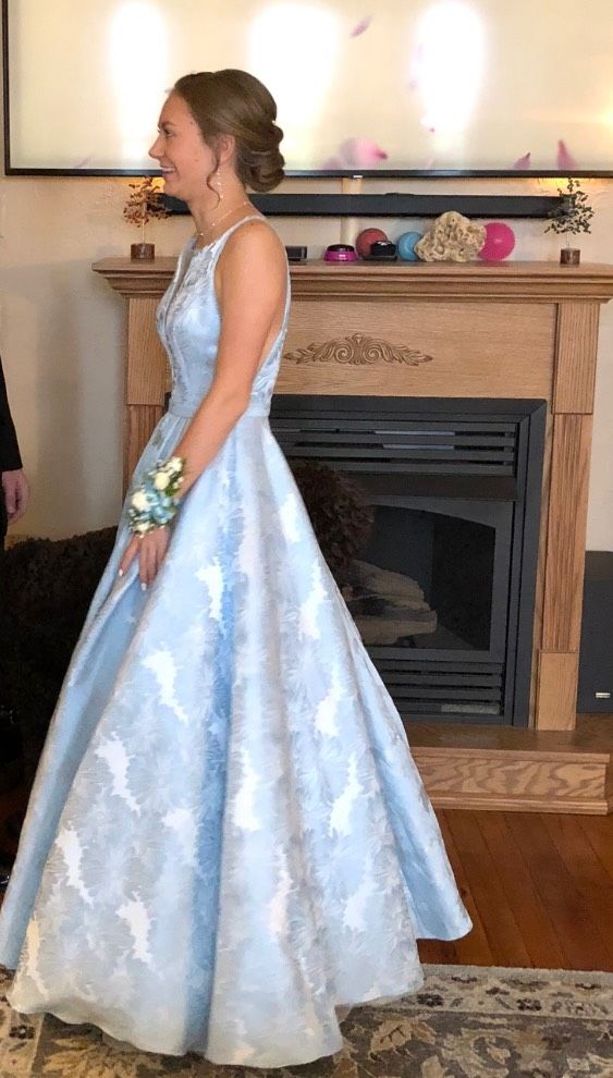 Sherri Hill Size 0 Prom Plunge Sheer Light Blue Ball Gown on Queenly