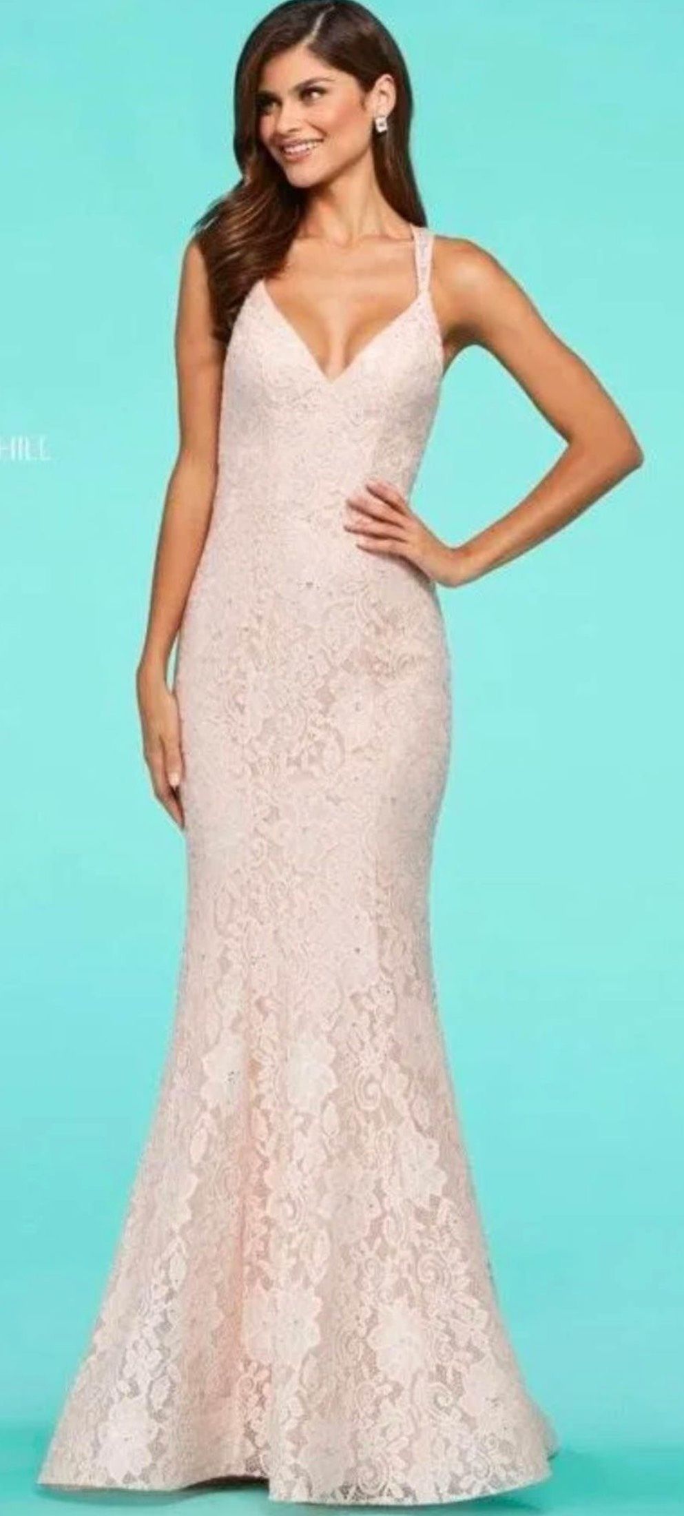 Sherri Hill Size 00 Prom Plunge Lace Light Pink Mermaid Dress on Queenly