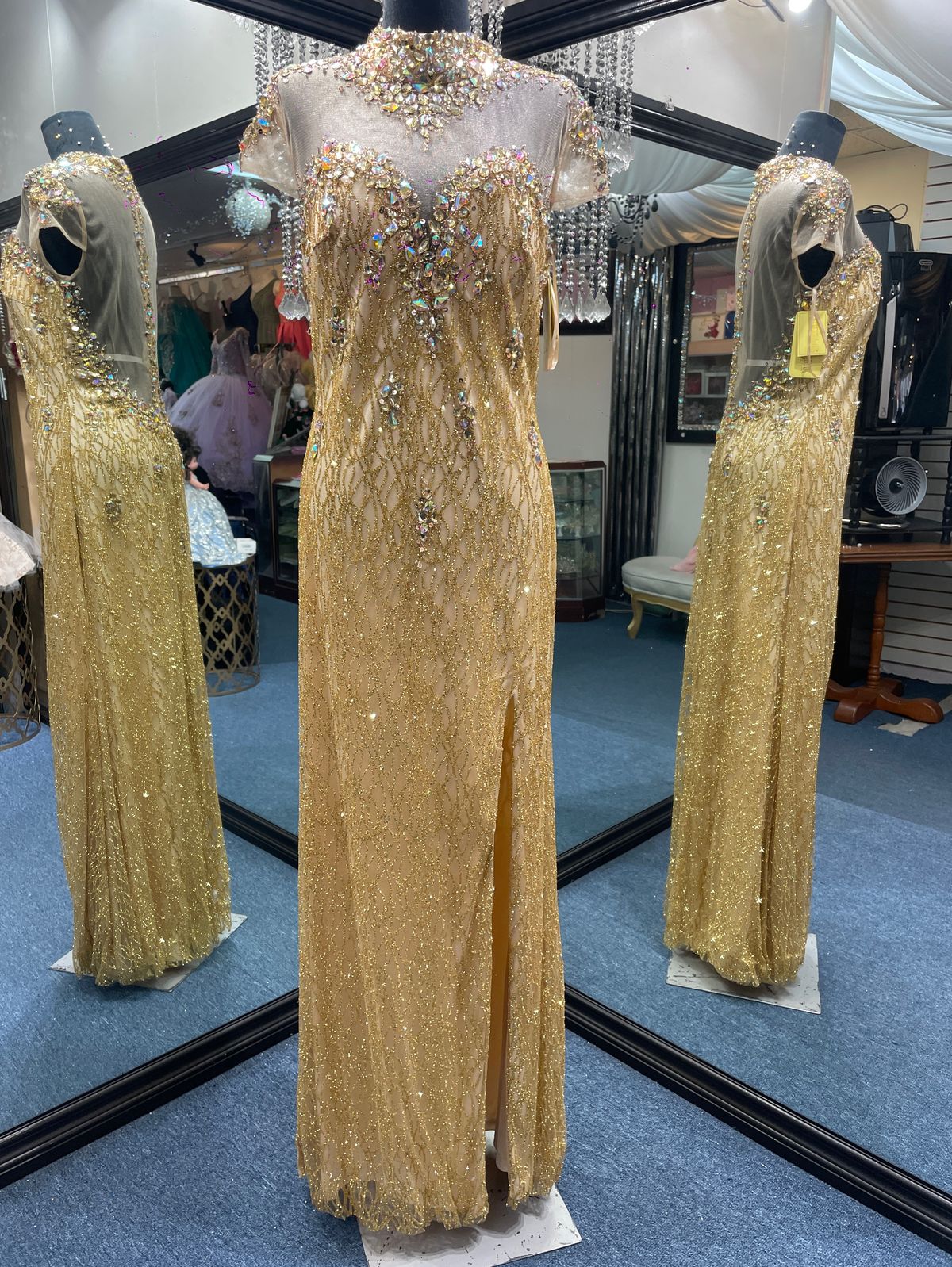 Cinderella Divine Size 14 Prom Gold Side Slit Dress on Queenly