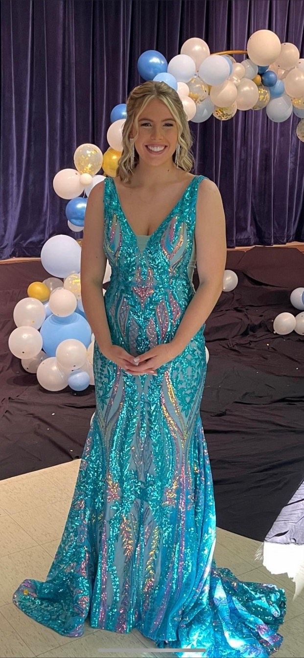 Jovani Size 6 Prom Blue Mermaid Dress on Queenly