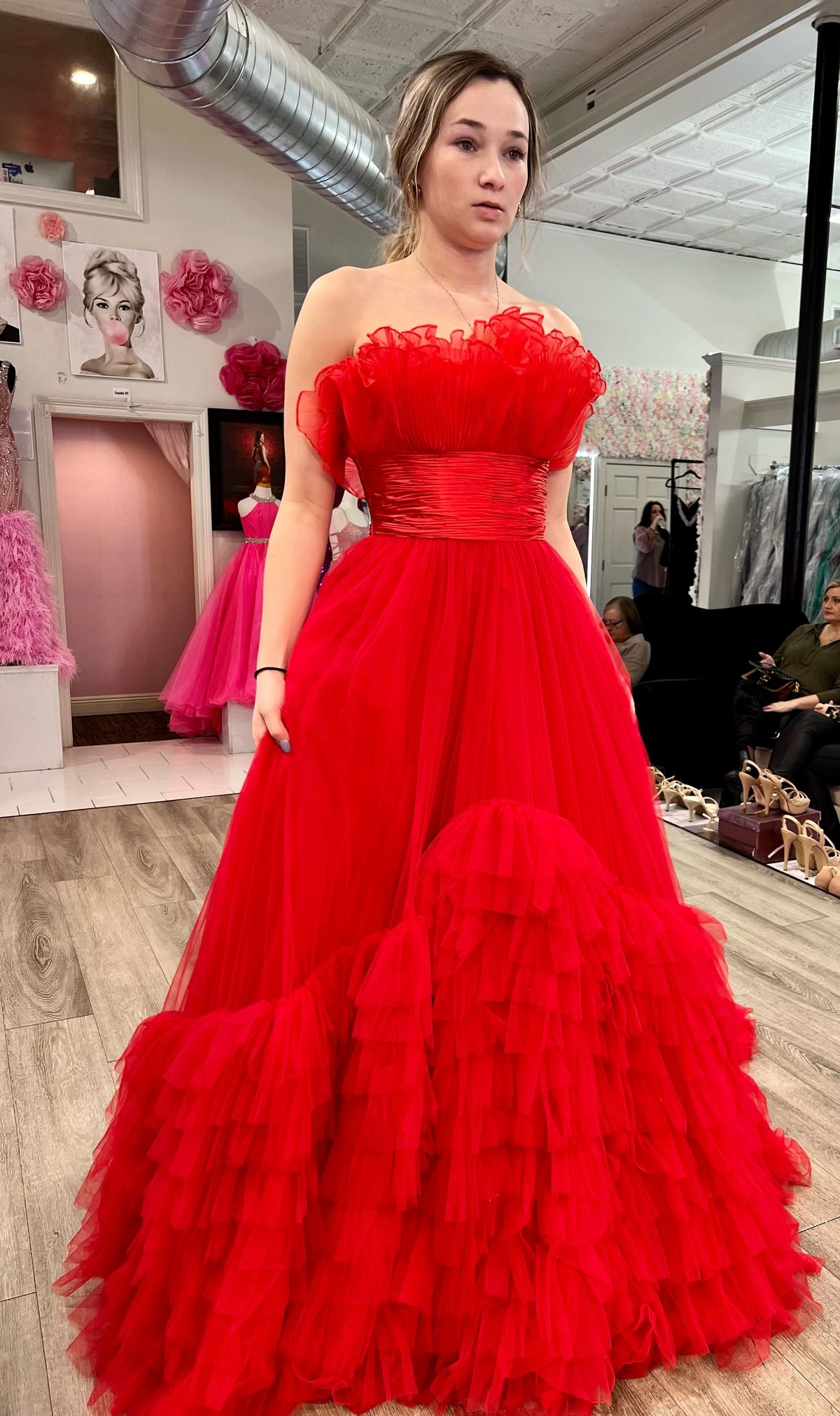 Sherri Hill Size 4 Prom Strapless Red Ball Gown on Queenly