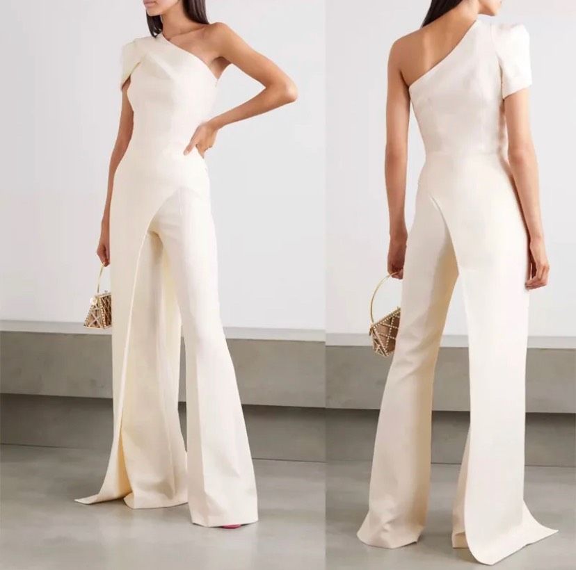 Size 4 Prom White Formal Jumpsuit on Queenly