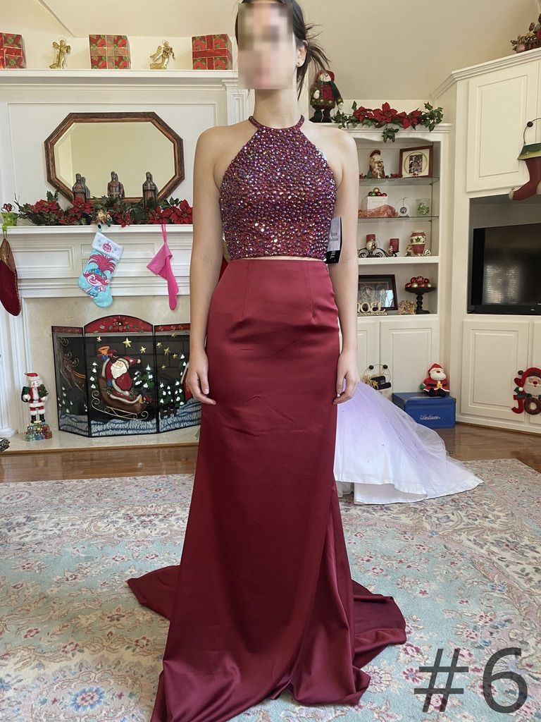 Style 51647 Sherri Hill Size 2 Prom High Neck Sequined Red Dress With Train on Queenly