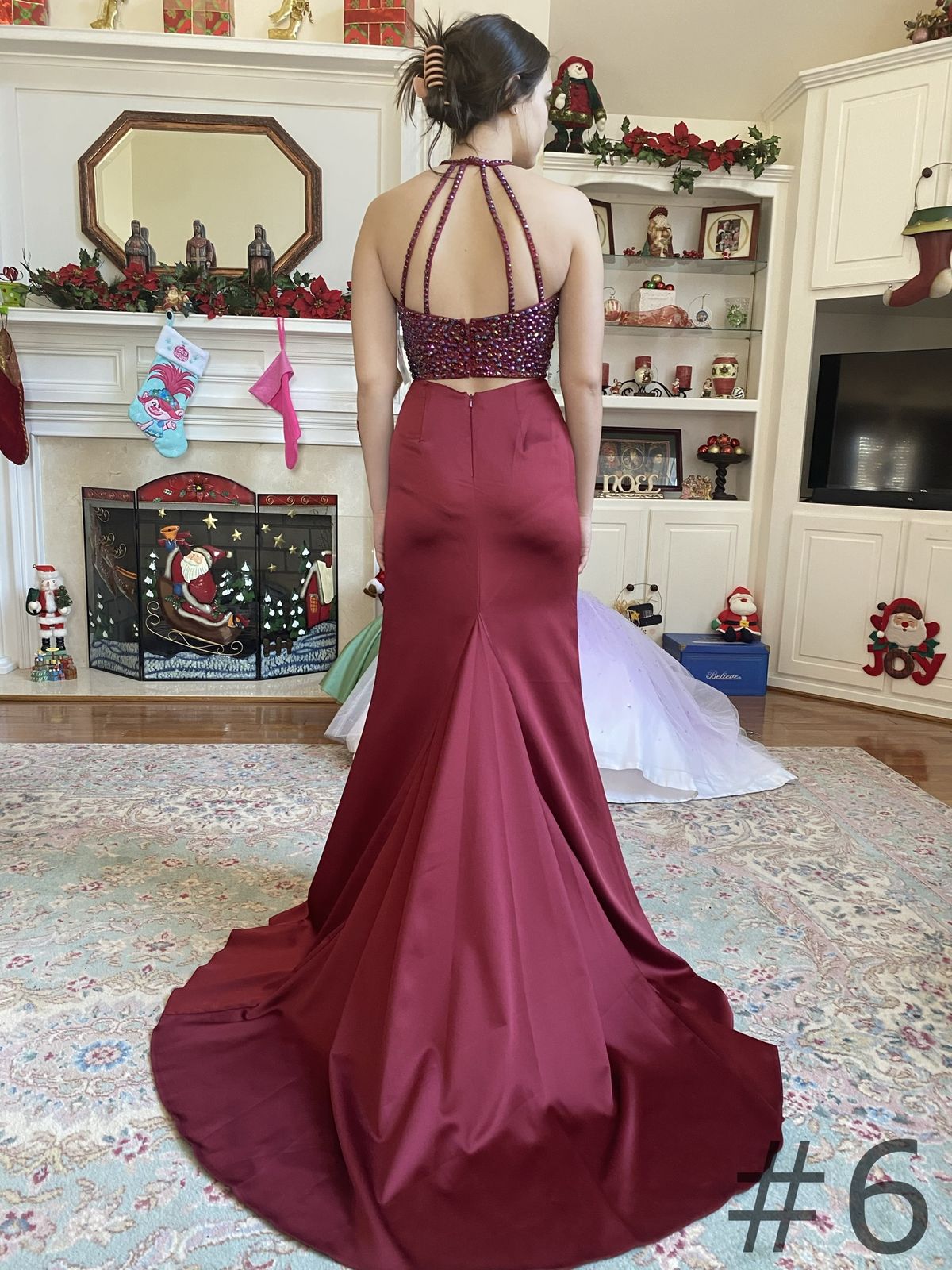 Style 51647 Sherri Hill Size 2 Prom High Neck Sequined Red Dress With Train on Queenly