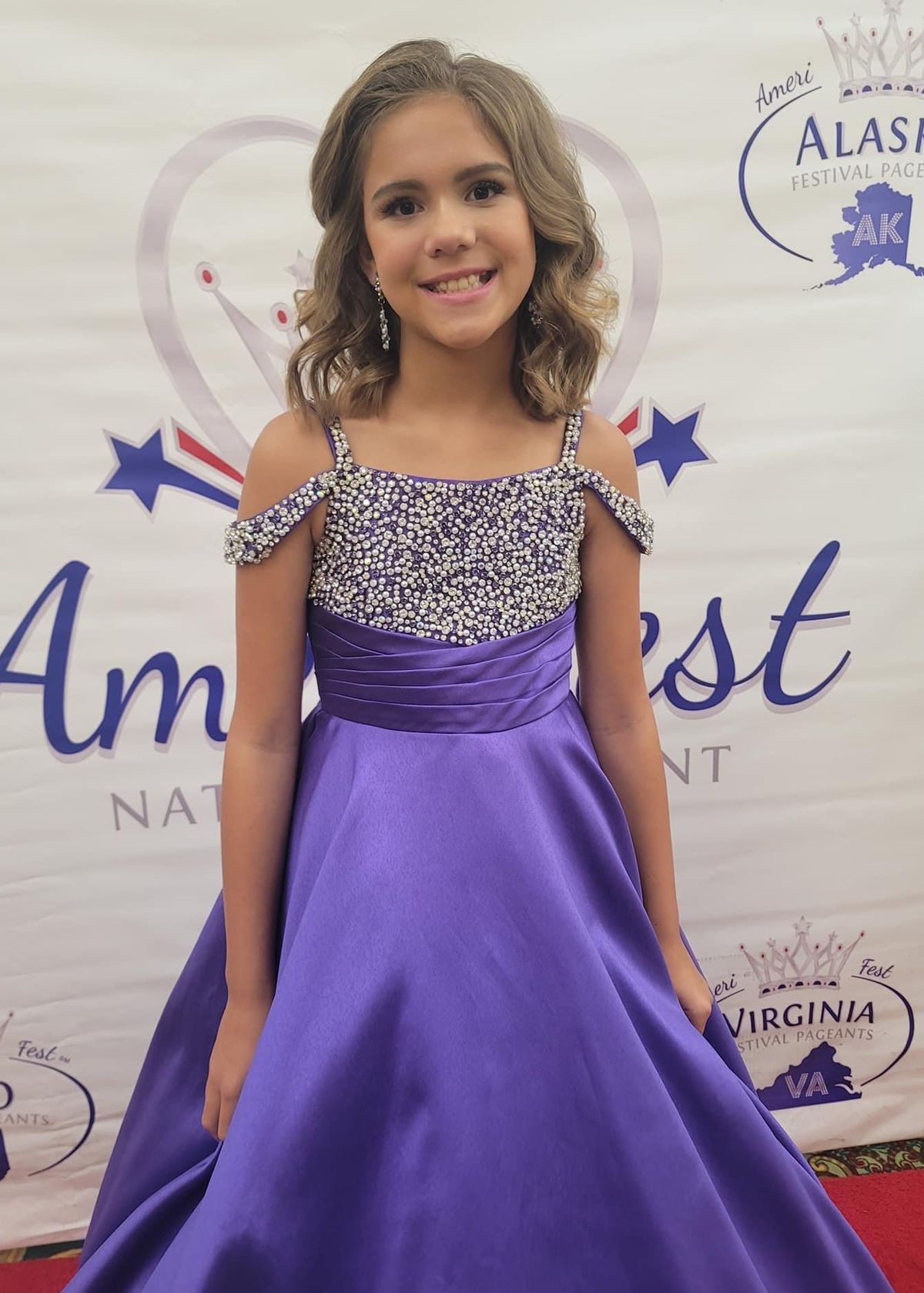 Ashley Lauren Girls Size 12 Pageant Purple Dress With Train on Queenly