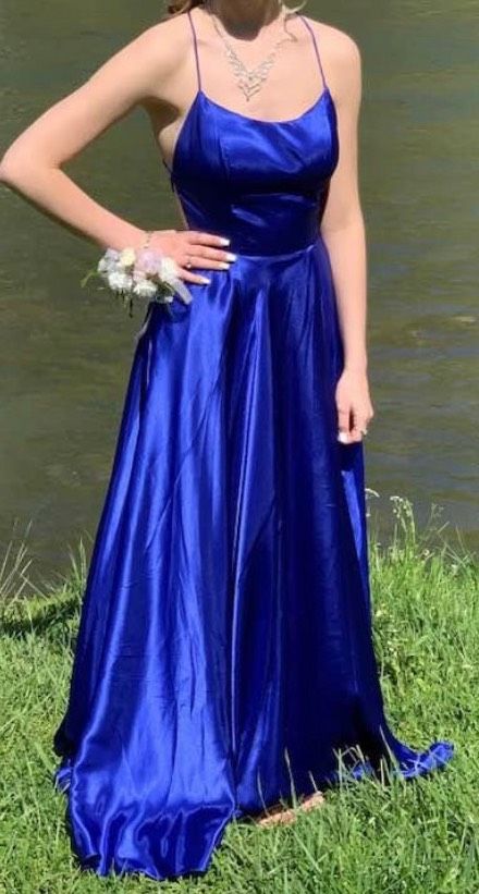Sherri Hill Size 0 Prom Satin Royal Blue Dress With Train on Queenly