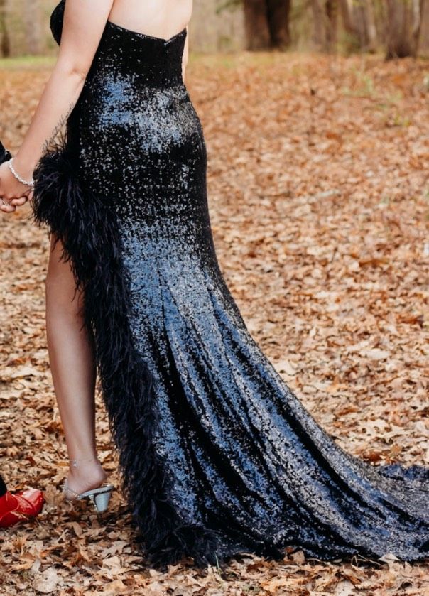 Jovani Size 10 Prom Strapless Black Side Slit Dress on Queenly