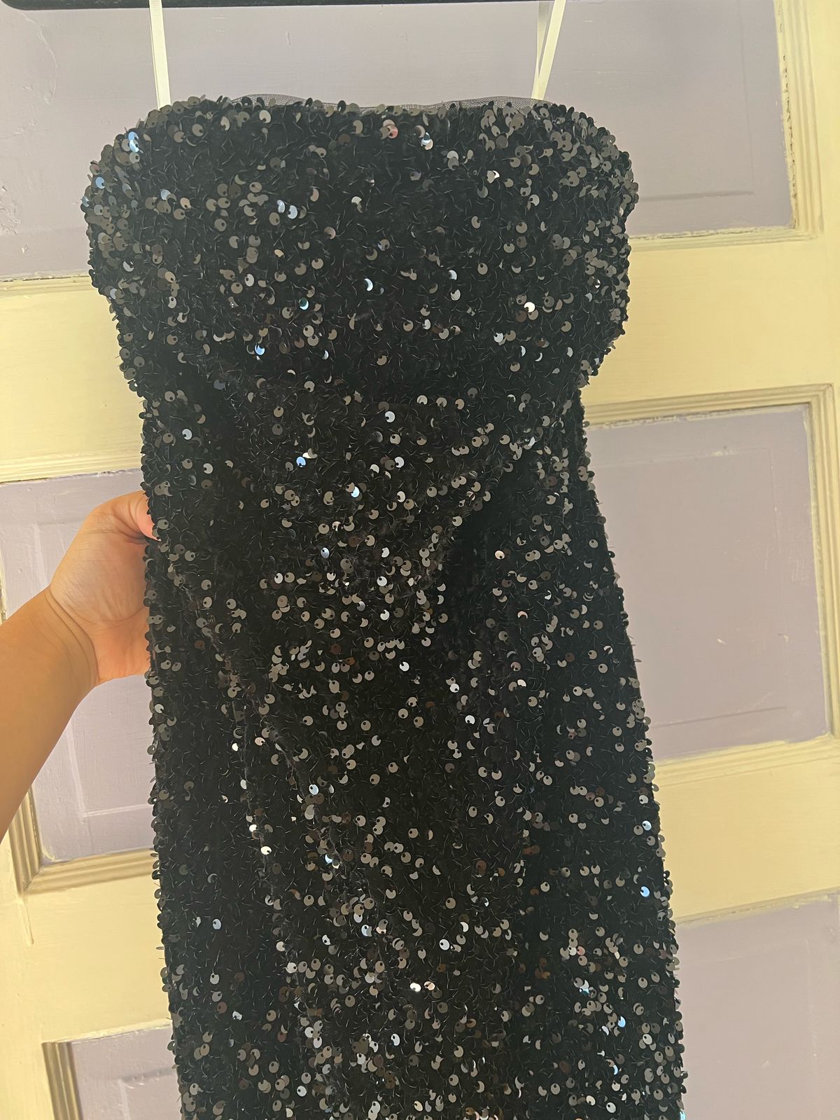 Berlinova Size 8 Strapless Sequined Black Side Slit Dress on Queenly